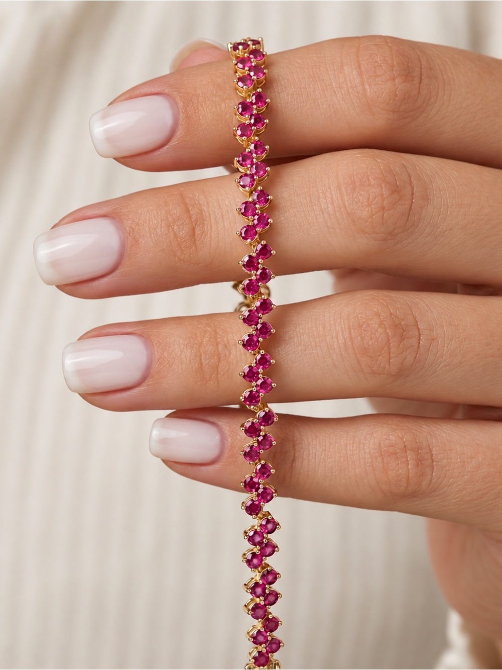 14K Gold Plated Fuchsia Pink CZ Tennis Bracelet Magenta Zigzag Crystal Statement